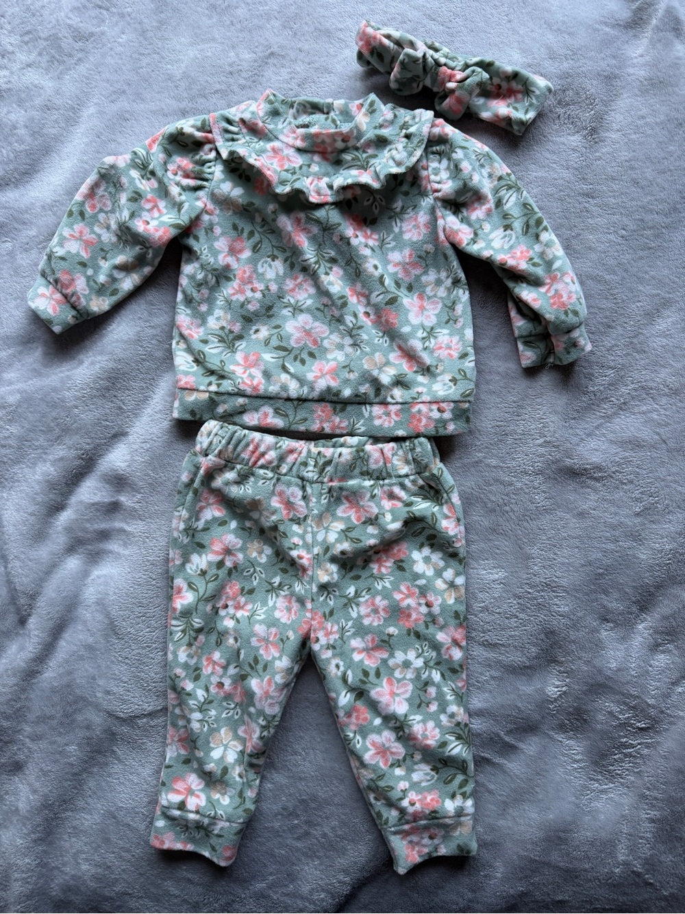 Baby Floral Two-Piece Set with Headband - Mint & Pink